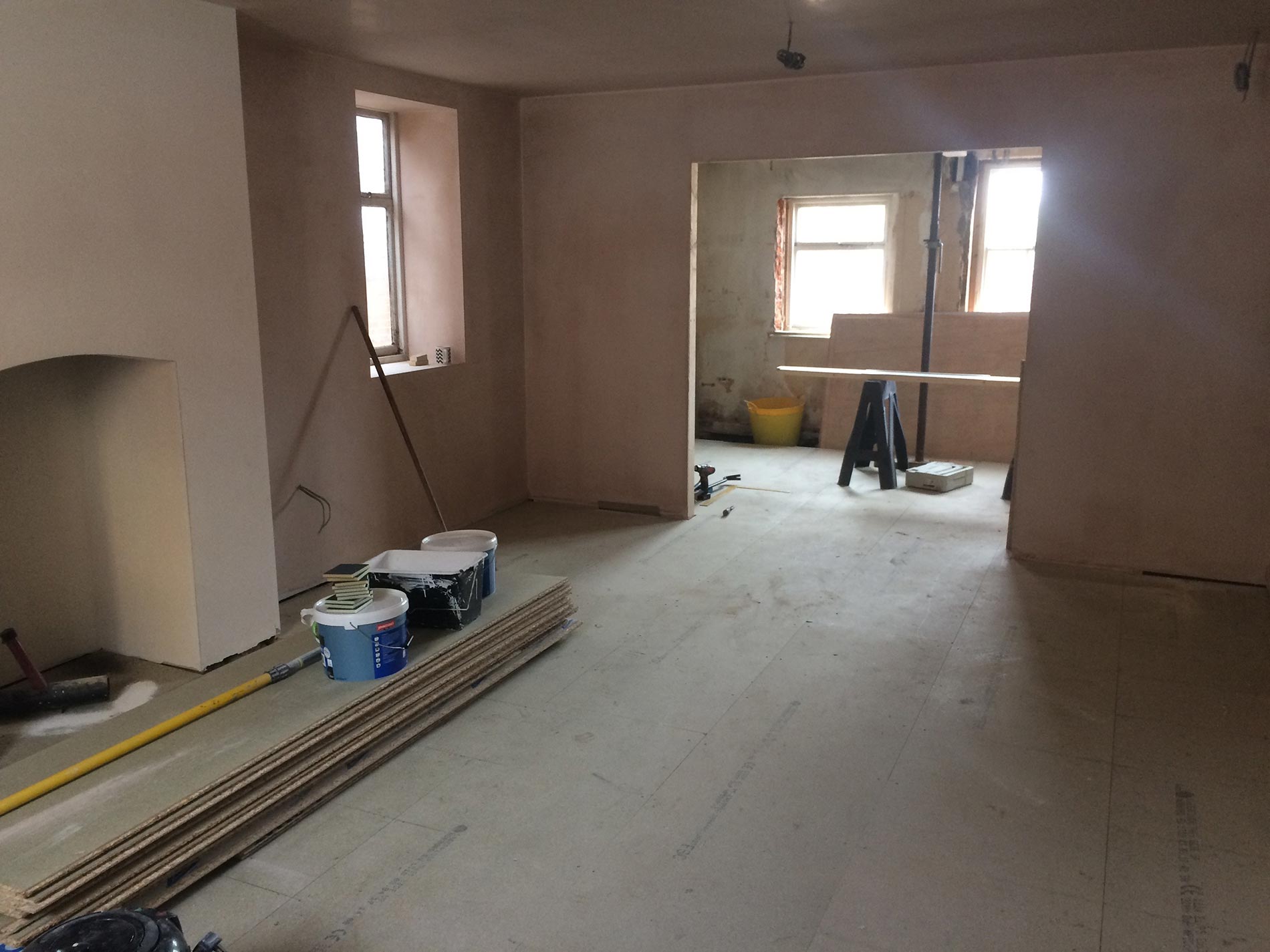 Boarded interior part way through a refurbishment